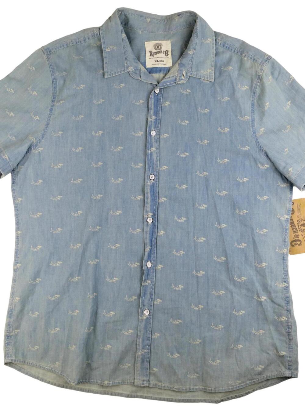 Roebuck & Co Mens XL Light Blue S/S Hammer Head Shark Shirt